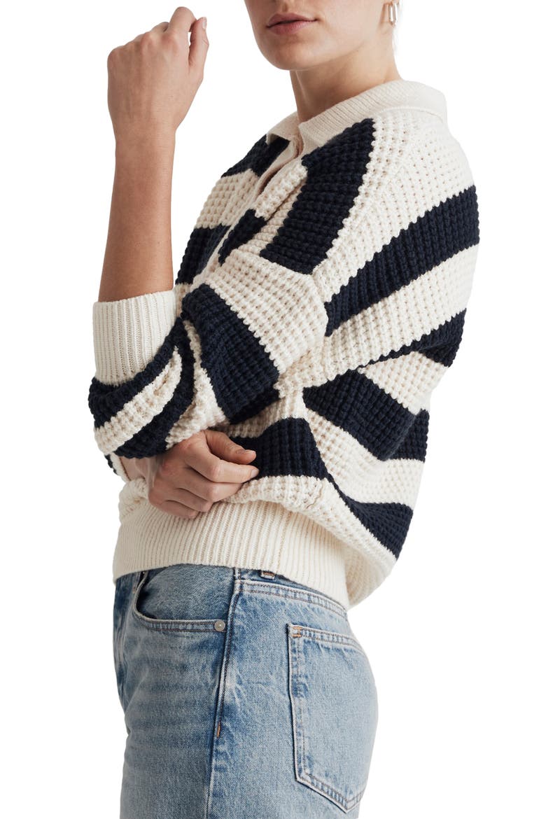 Waffle Knit Henley Sweater, Alternate, color, ANTIQUE CREAM STRIPE
