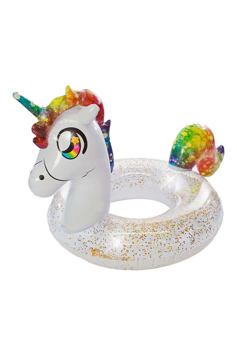Unicorn Glitter Tube Pool Float, Main, color, WHITE