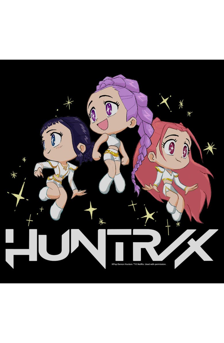 KPop Demon Hunters Men's KPop Demon Hunters Chibi Trio Huntrix Graphic T-Shirt, Alternate, color, Black