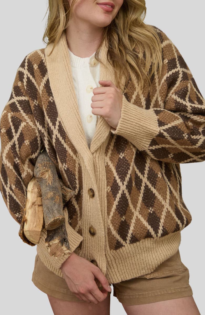 Blu Pepper Argyle Cotton Button Front Cardigan, Main, color, Brown Multi