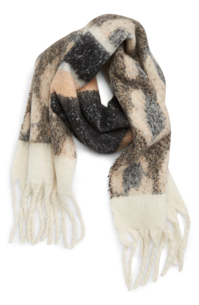 BP. Leopard Stripe Knit Scarf, Main, color,