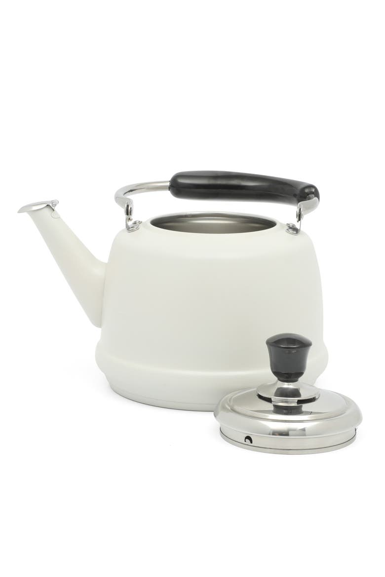 Kingstree Heavy Gauge Stainless Steel Whistling Stovetop Tea Kettle, Alternate, color, Linen White