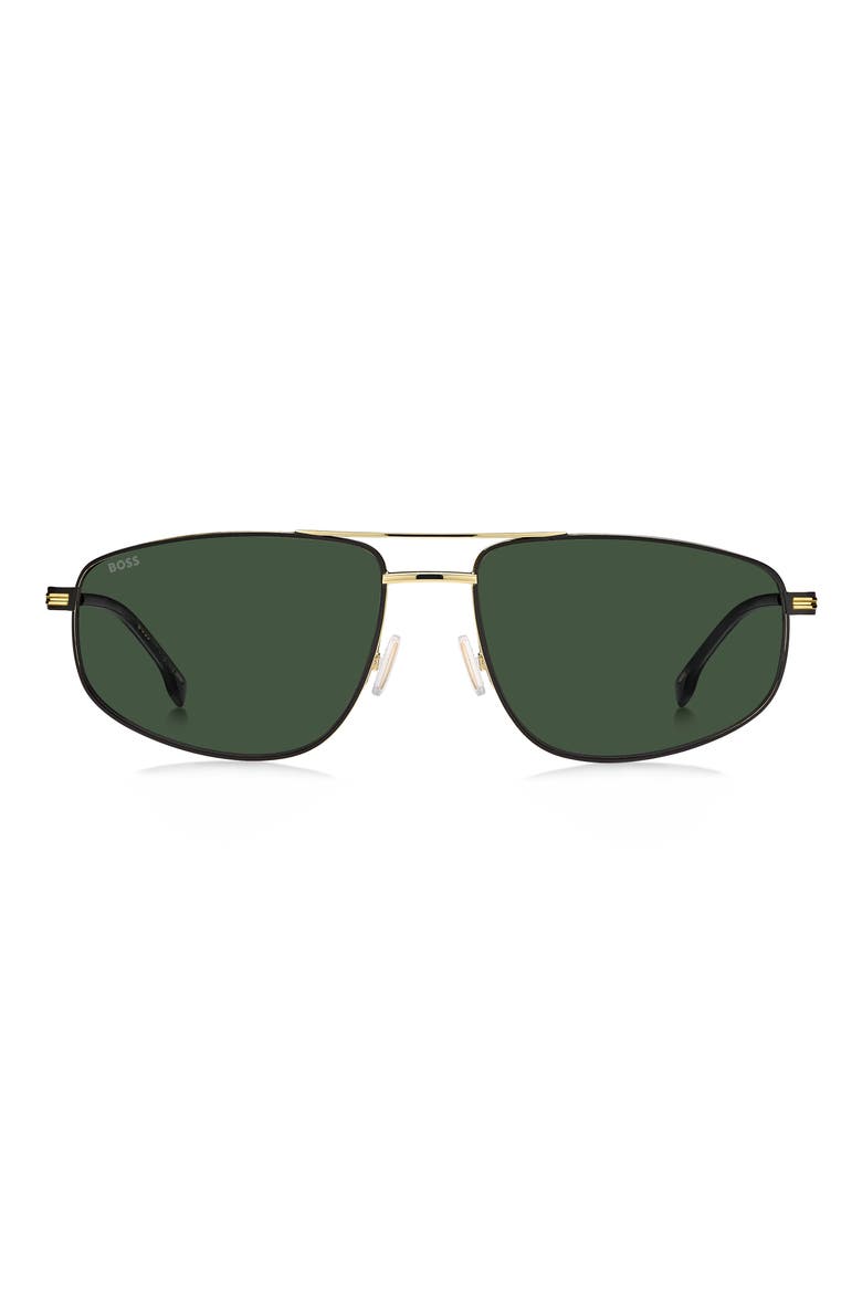 60mm Navigator Sunglasses, Main, color, MATTE BLACK GOLD/ GREEN