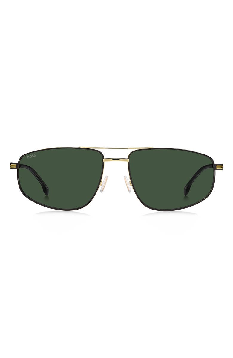 BOSS 60mm Navigator Sunglasses, Main, color, Matte Black Gold/ Green