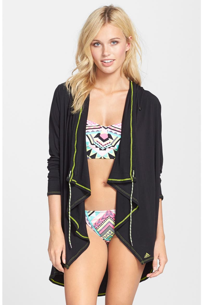 'Wrap It To Me' Hoodie Cover-Up, Main, color, BLACK