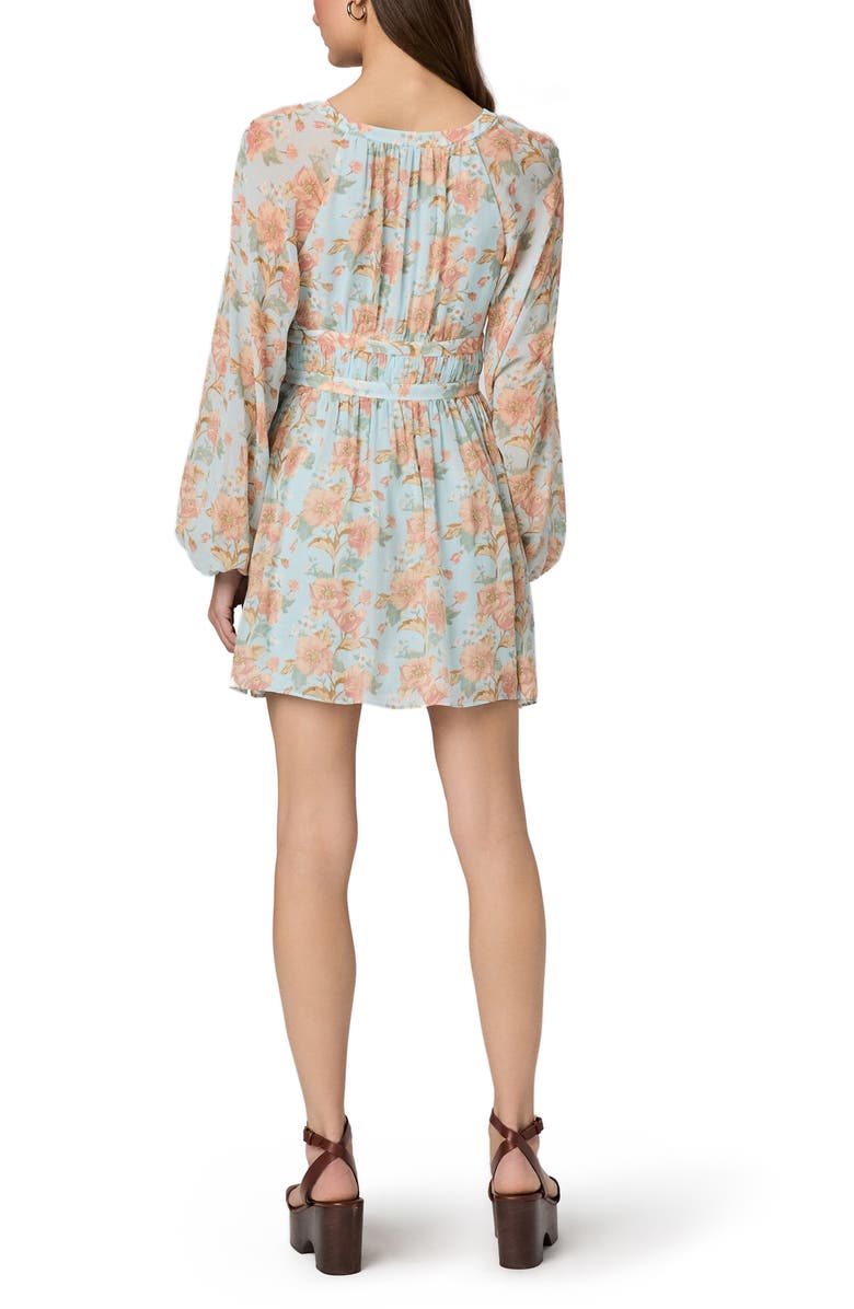 PAIGE Summerland Long Sleeve Floral Print Silk Minidress, Alternate, color, Surf Multi