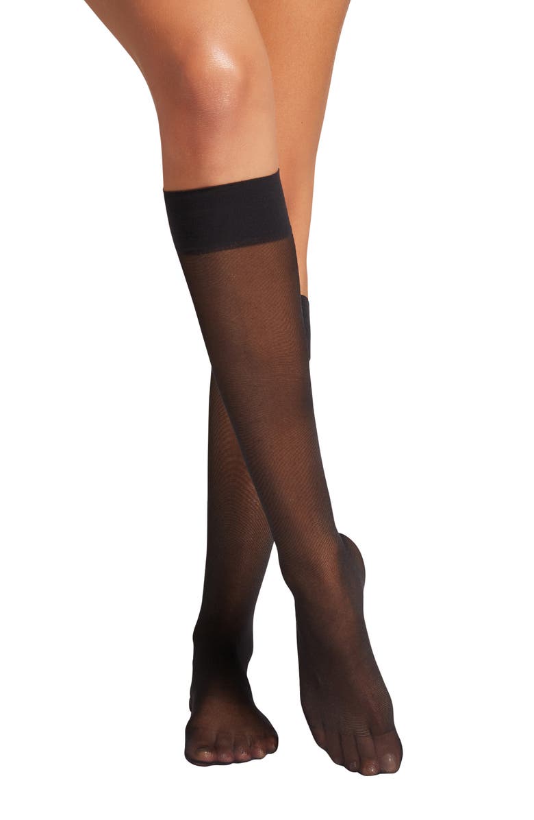 Wolford Satin Touch Knee High Socks, Alternate, color, Black