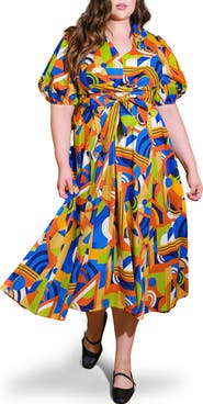 FLYING TOMATO Printed Tie Waist Tiered Maxi Dress