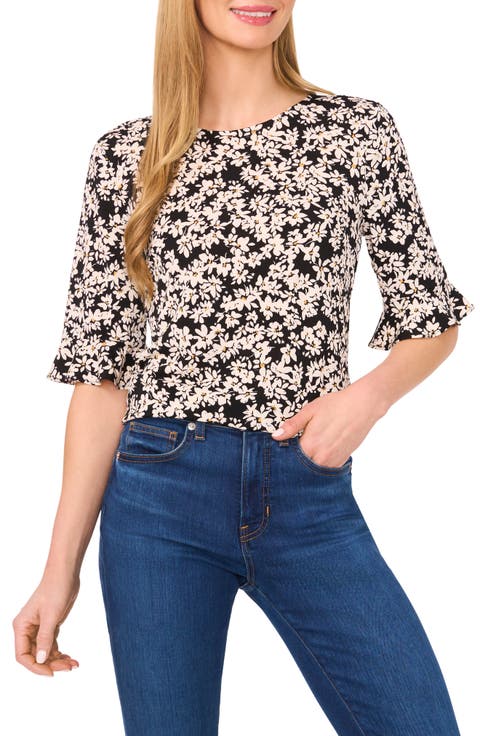 Floral Print Ruffle Sleeve Top