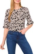 CeCe Floral Print Ruffle Sleeve Top