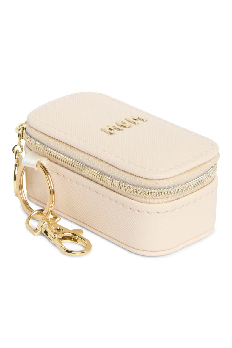 Mom Key Chain Mini Travel Jewelry Box, Main, color, CREAM- GOLD MOM