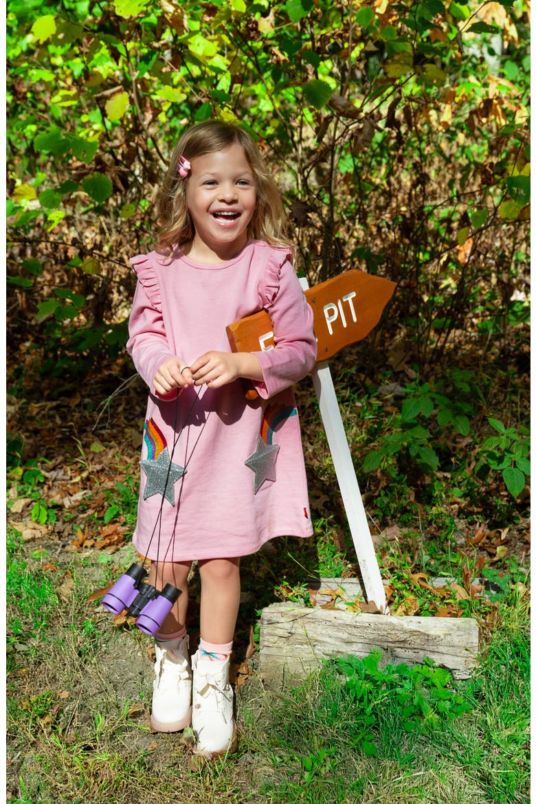 Kids' Fidget Pocket Long Sleeve Ruffle Dress, Alternate, color, PINK
