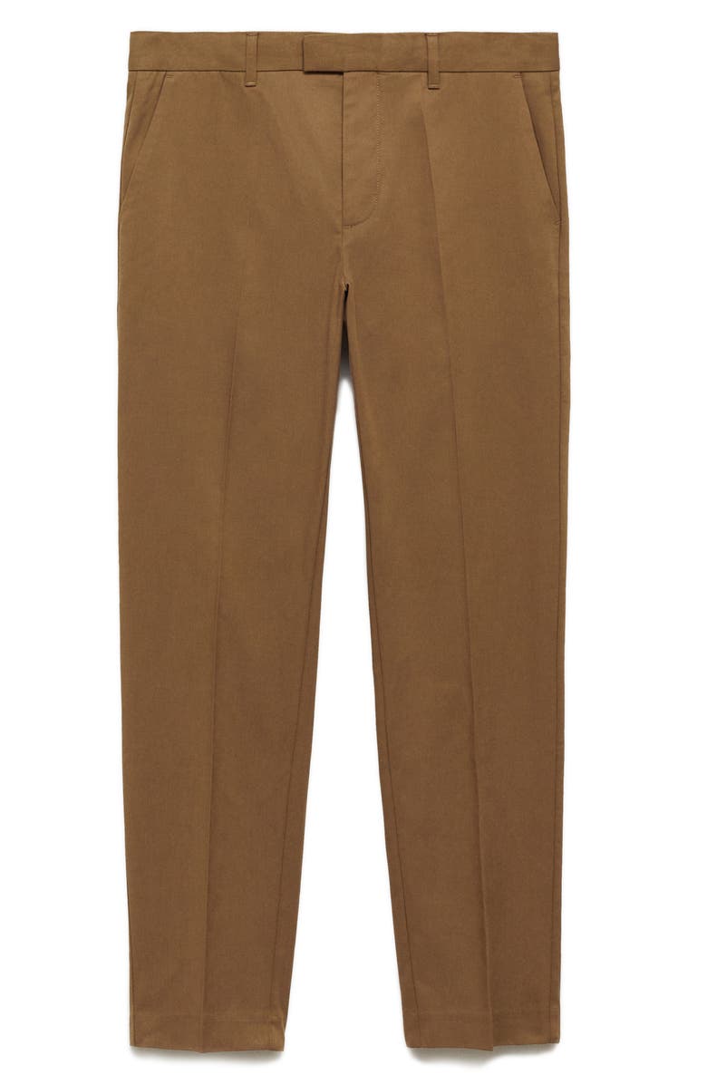 MANGO Regular Fit Cotton Blend Dress Pants, Main, color, Brown