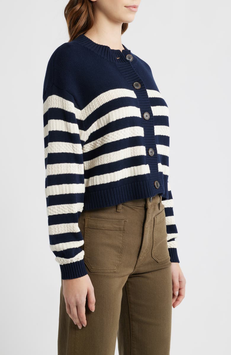 FRAME The Variation Stripe Cotton Cardigan, Alternate, color, Navy Multi