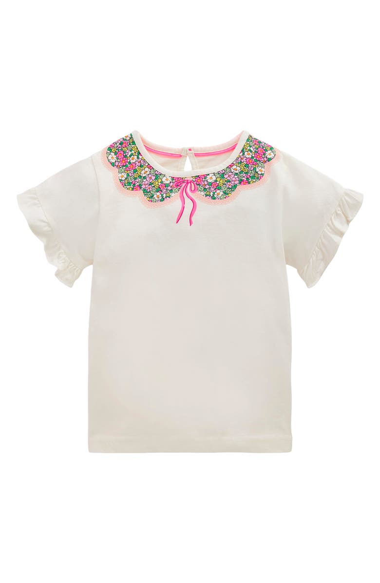 Mini Boden Kids' Collar Frill Sleeve T-Shirt, Main, color, Ivory Floral Collar