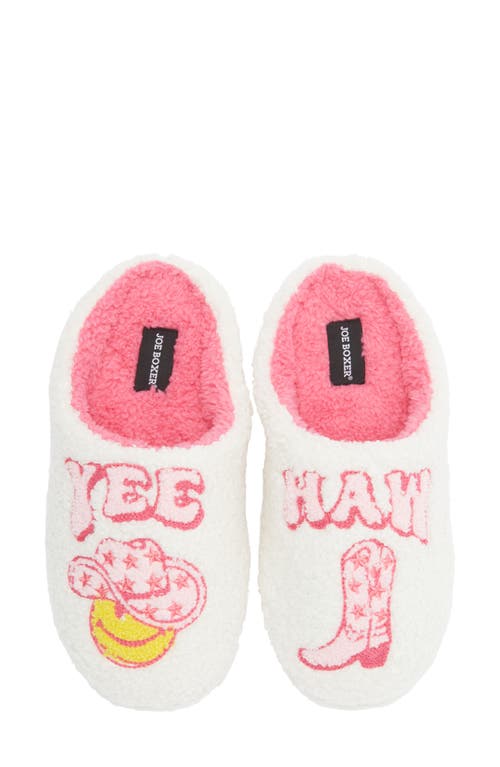 Joe Boxer Yee Haw Winky Smiley Faux Shearling Clog In White