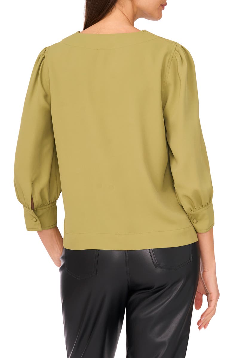 Vince Camuto Topstitched V-Neck Woven Top, Alternate, color, Moss Green