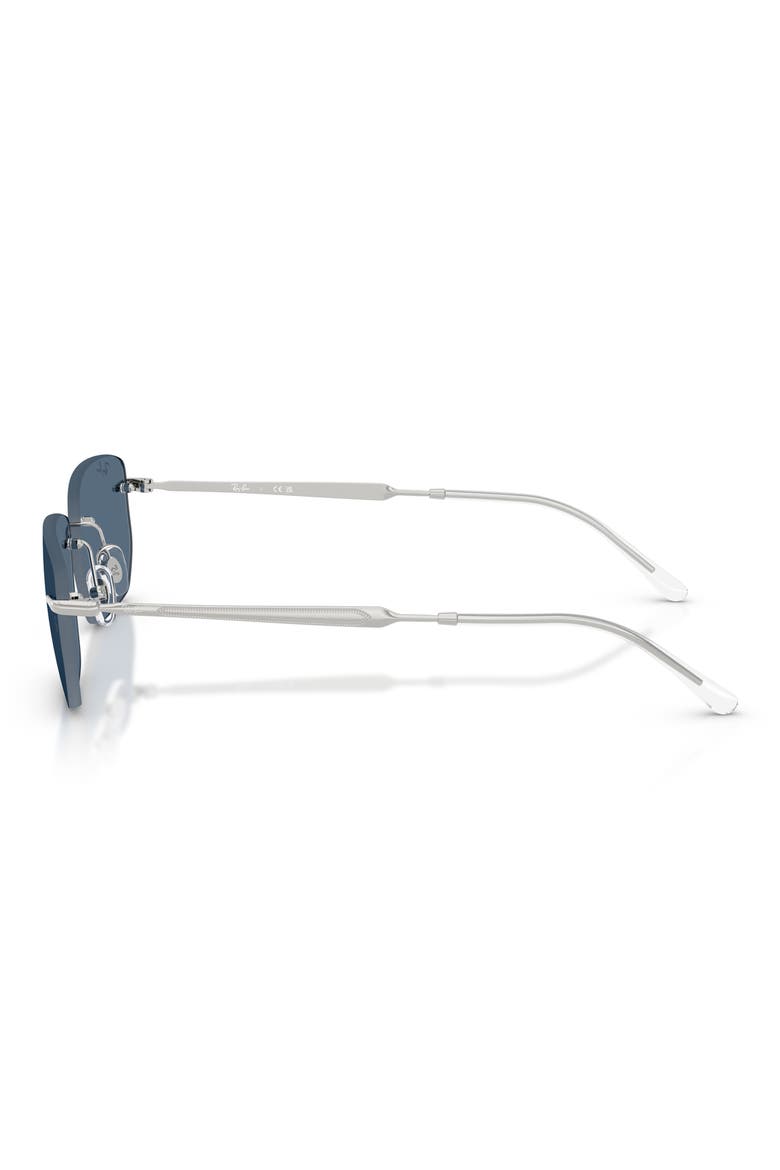 56mm Rimless Rectangular Sunglasses, Alternate, color, SILVER / DARK BLUE