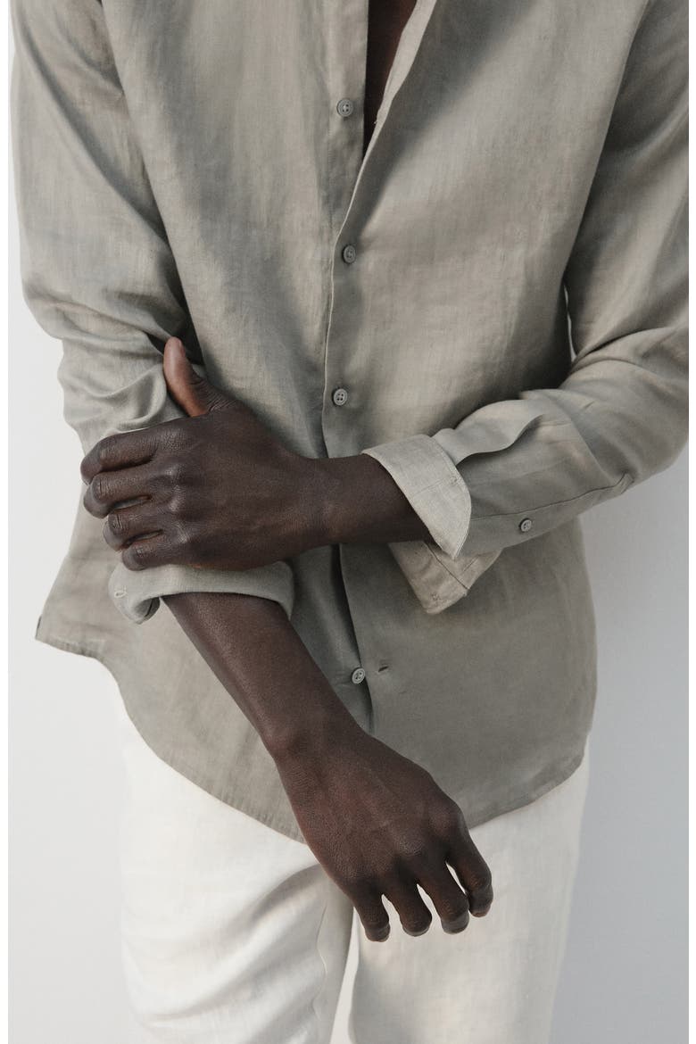 Slim Fit Linen Button-Up Shirt, Alternate, color, MEDIUM BROWN