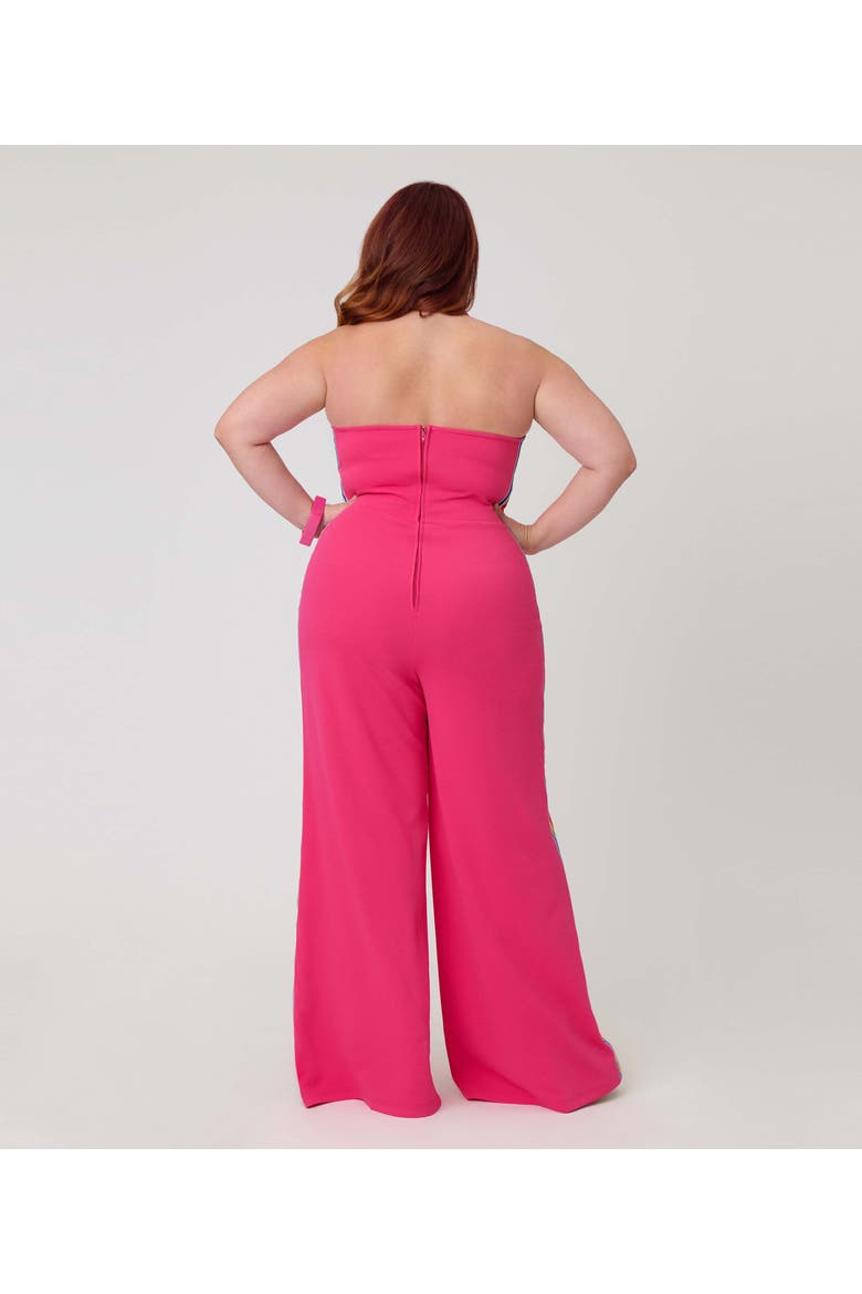 Plus Size Sashed Sleeveless Halter Glamour Goddess Jumpsuit, Alternate, color, Pink Solid