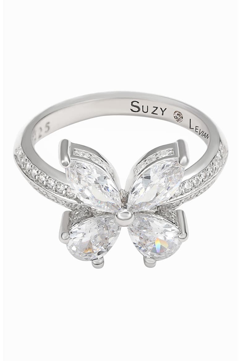 Sterling Silver & CZ White Butterfly Ring, Alternate, color, WHITE