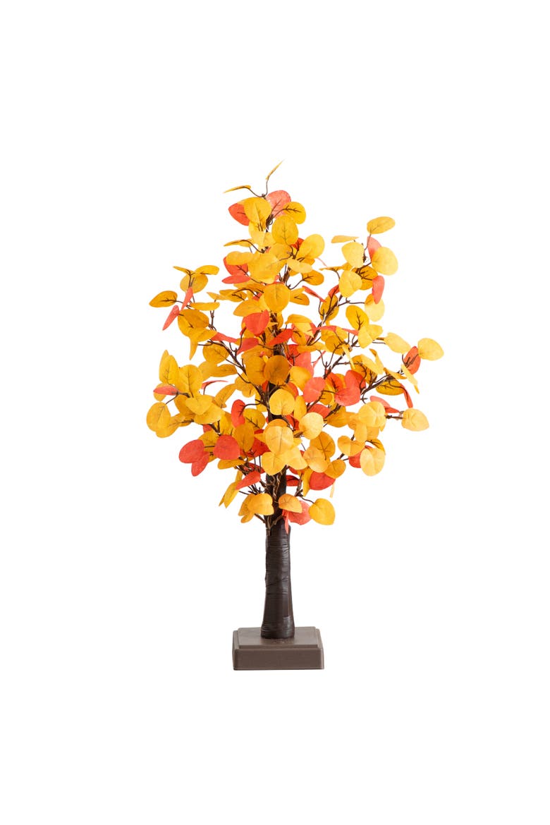 21-in Pre-Lit Bright Autumn Eucalyptus Artificial Fall Tree with 50 Warm White LED Lights and Detachable Base, Main, color, Orange