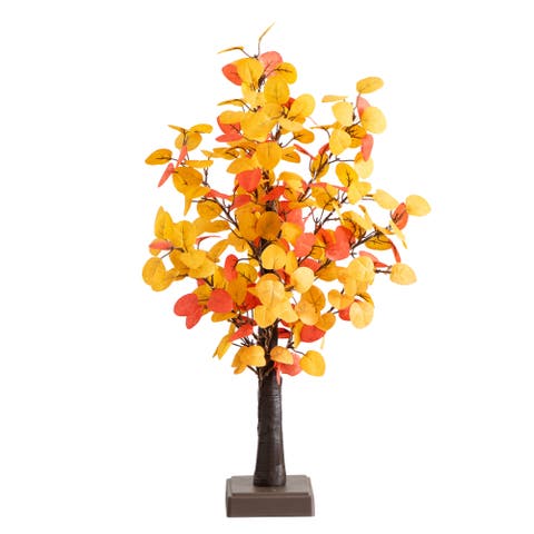21-in Pre-Lit Bright Autumn Eucalyptus Artificial Fall Tree with 50 Warm White LED Lights and Detachable Base