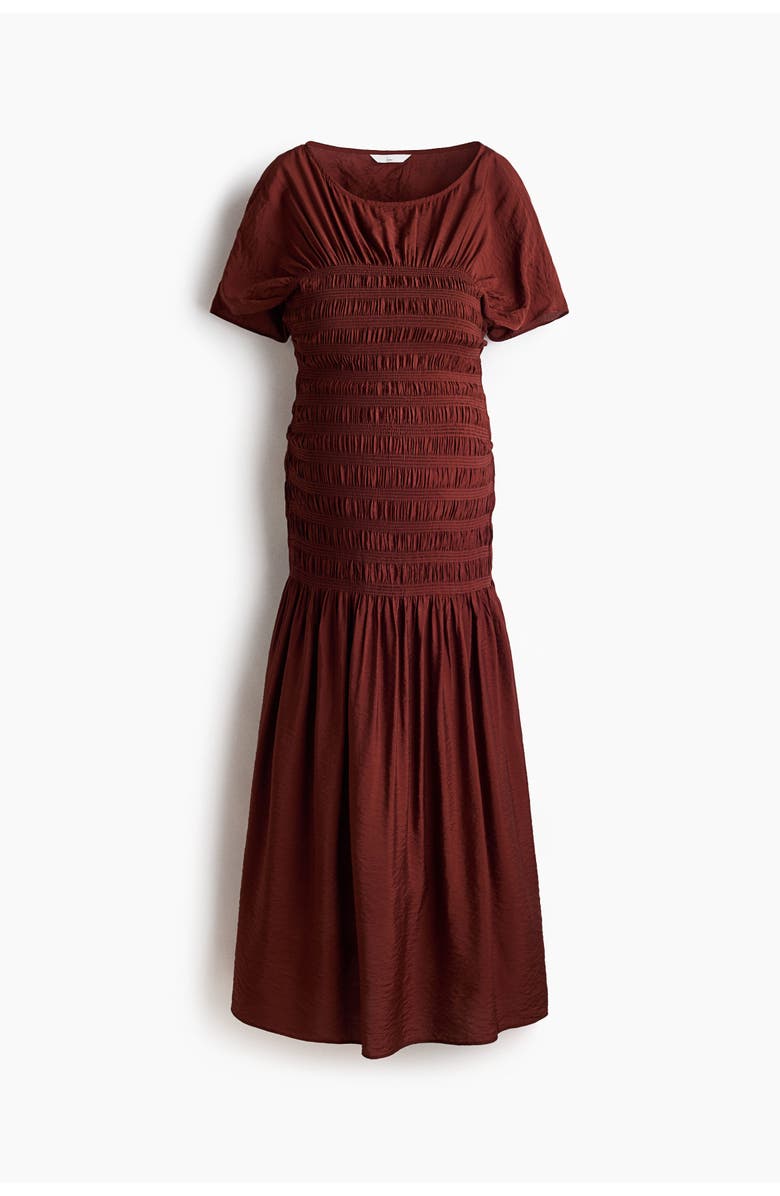 H&M Mama Smocked-detail Dress, Main, color, Rust Brown