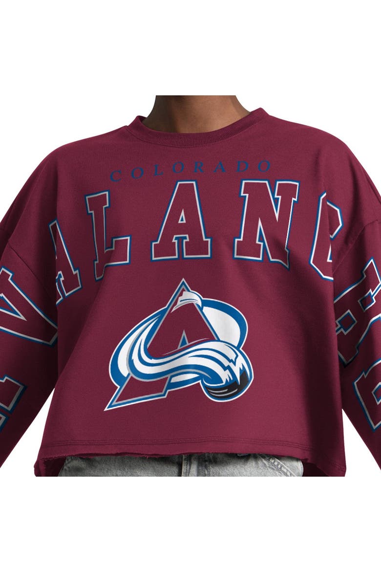 Women's Starter  Maroon Colorado Avalanche Bleachers Cropped Drop Shoulder Sweatshirt, Alternate, color, Maroon