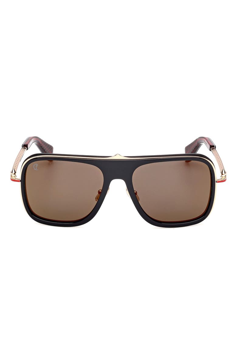 Christian Louboutin 62mm Mirrored Navigator Sunglasses, Main, color, Black / Gold Red Enamel