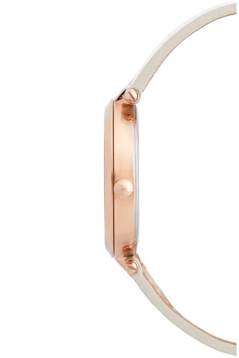 Nina Leather Strap Watch, 33mm, Alternate, color, WHITE/ SILVER/ ROSE GOLD