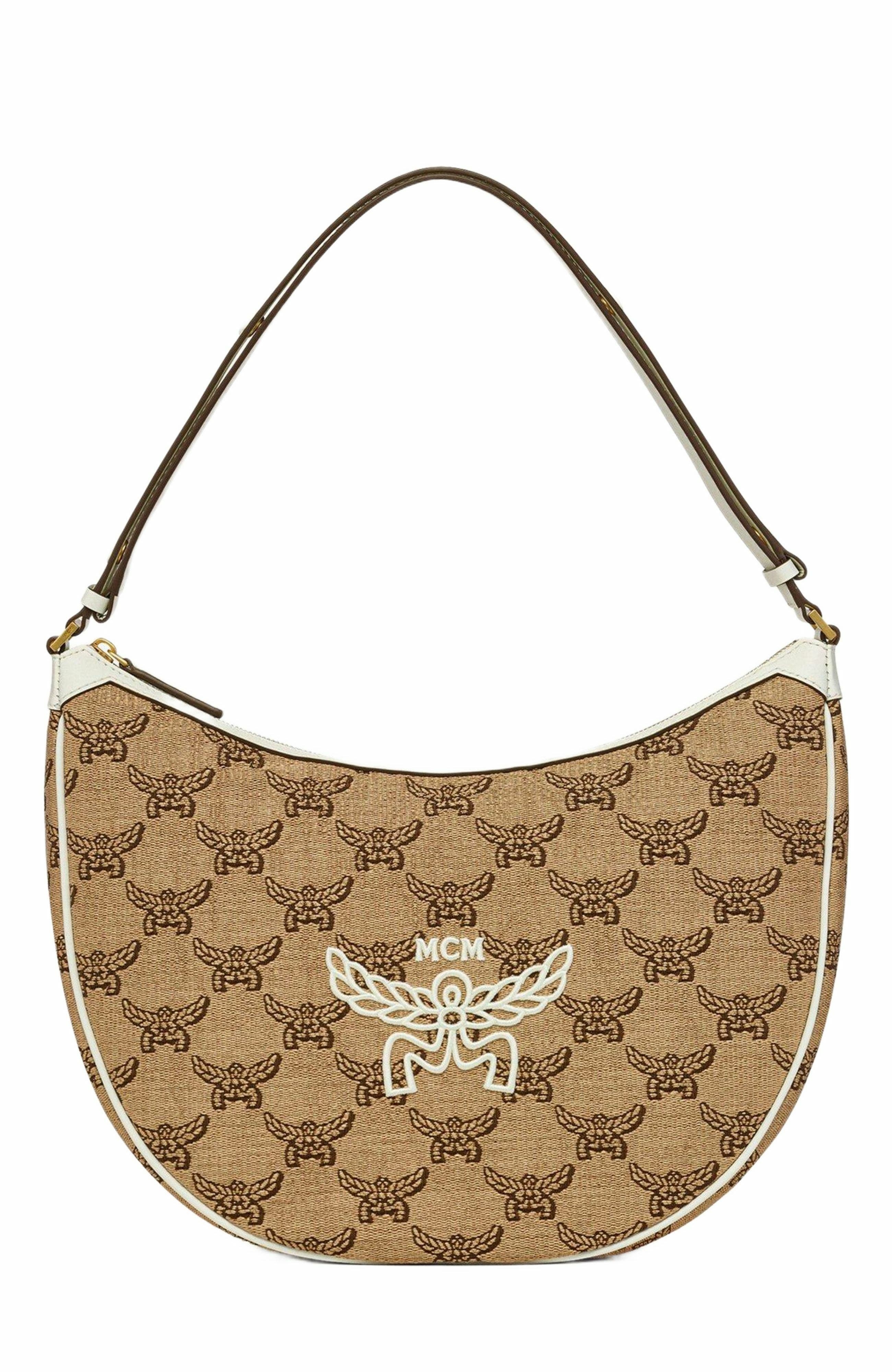MCM Himmel Ascending Moon Hobo in Lauretos Raffia Jacquard, Main, color, Beige