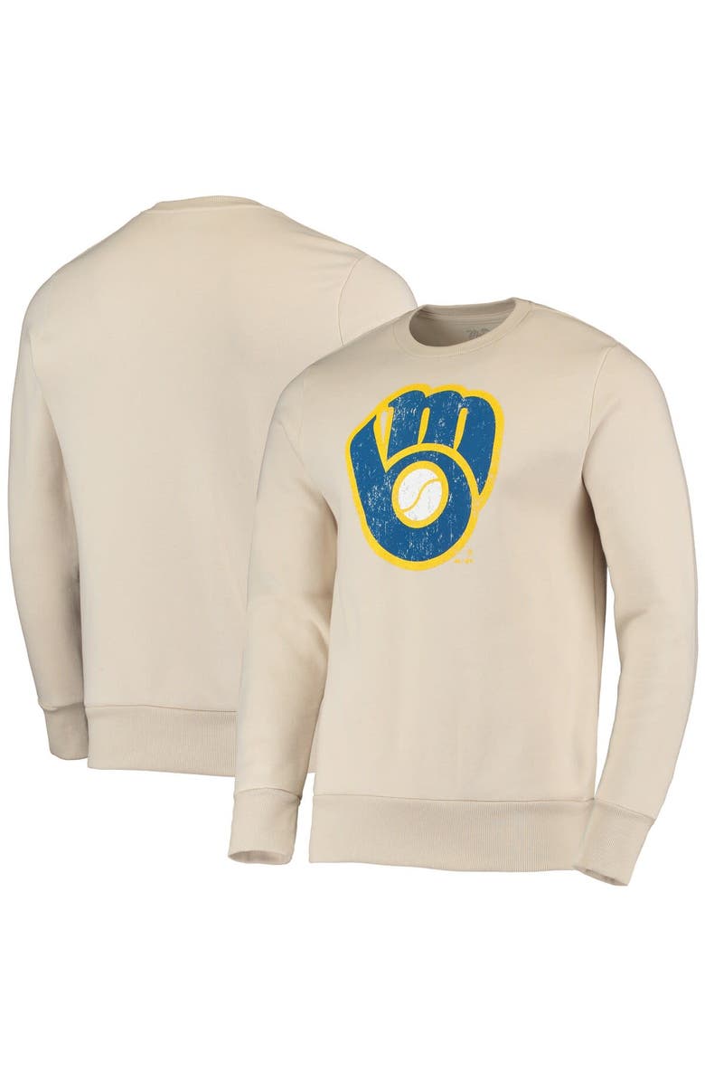 Majestic Threads Men's Majestic Threads Oatmeal Milwaukee Brewers Fleece Pullover Sweatshirt, Alternate, color,