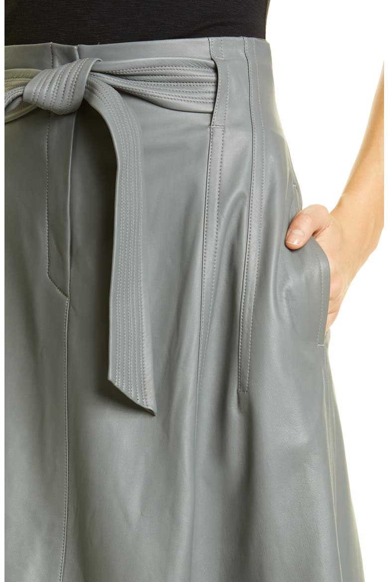 Topstitch Belted Leather Skirt, Alternate, color, SEA STONE