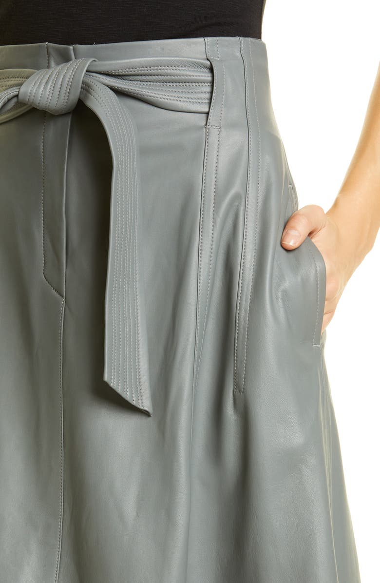 Vince Topstitch Belted Leather Skirt, Alternate, color, Sea Stone