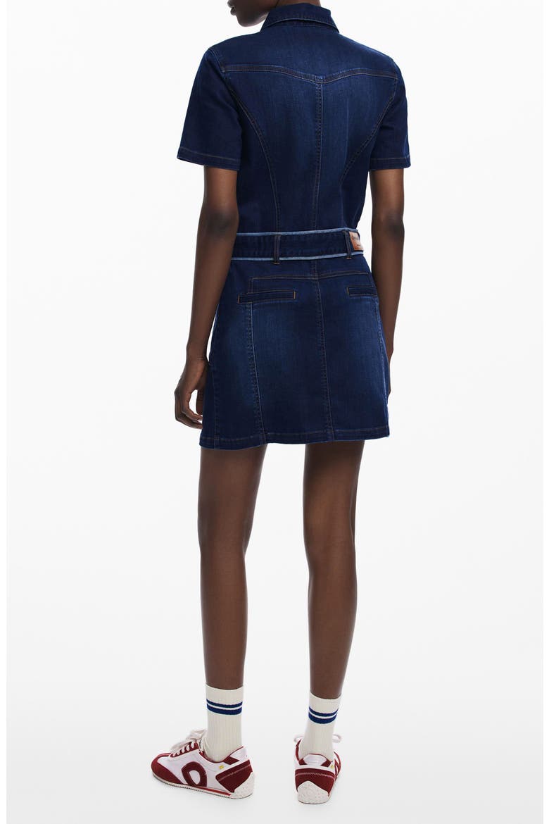 Belted Denim Mini Shirtdress, Alternate, color, DARK BLUE