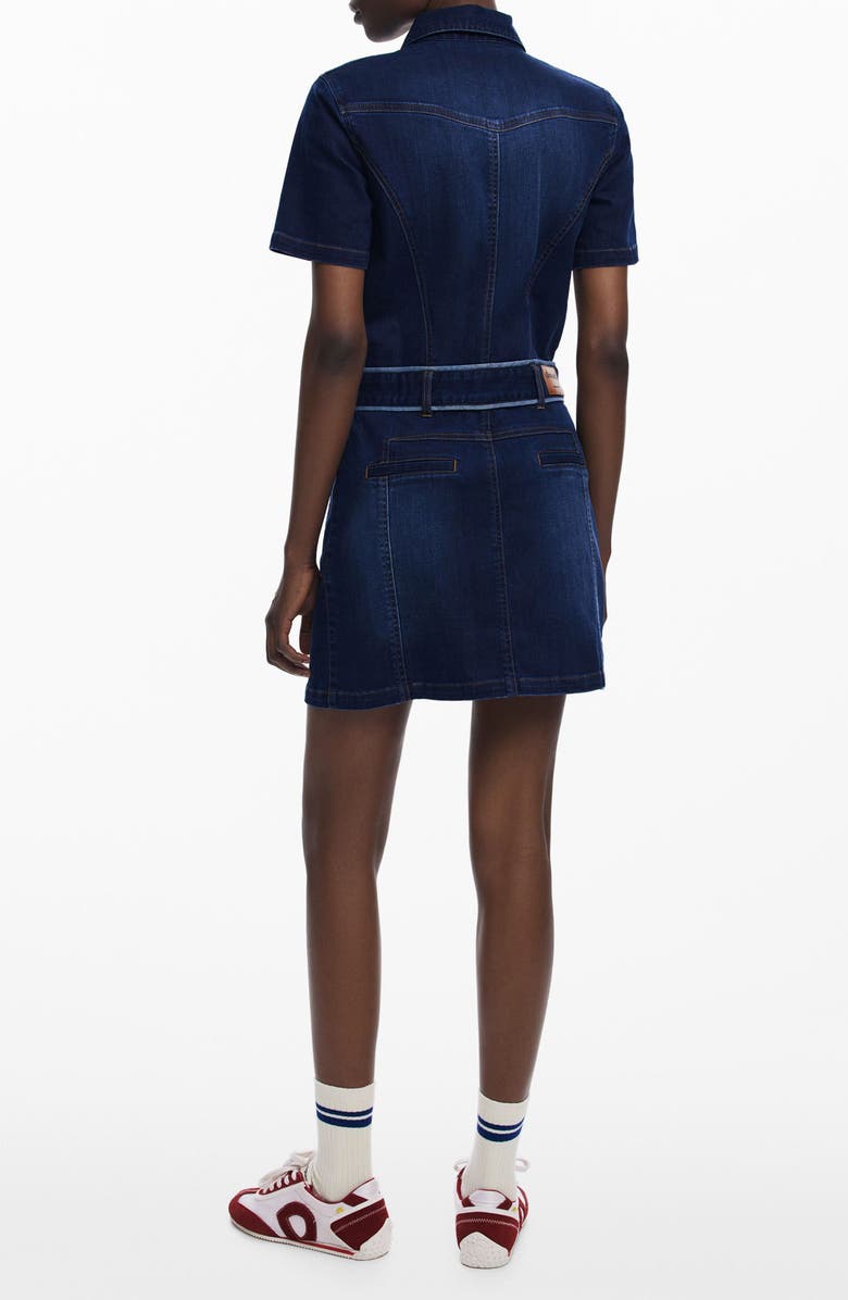 Desigual Belted Denim Mini Shirtdress, Alternate, color, Dark Blue