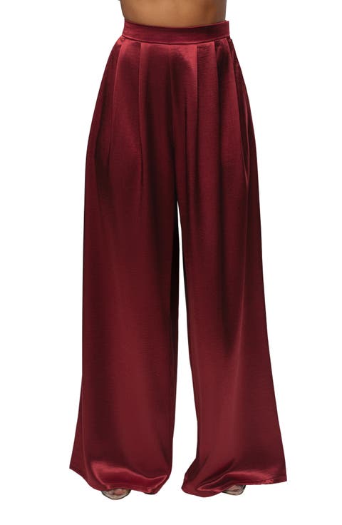 Pleated Wide Leg Satin Pants