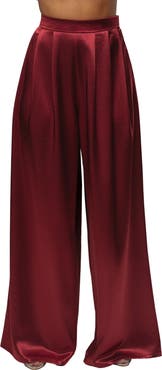 JLUXLABEL Pleated Wide Leg Satin Pants