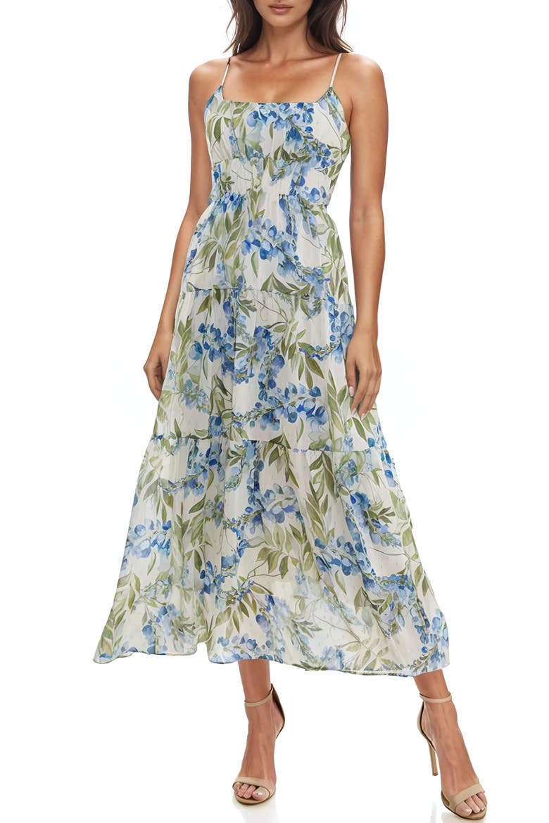 Floral Tiered Maxi Sundress, Main, color, IVORY/ BLUE
