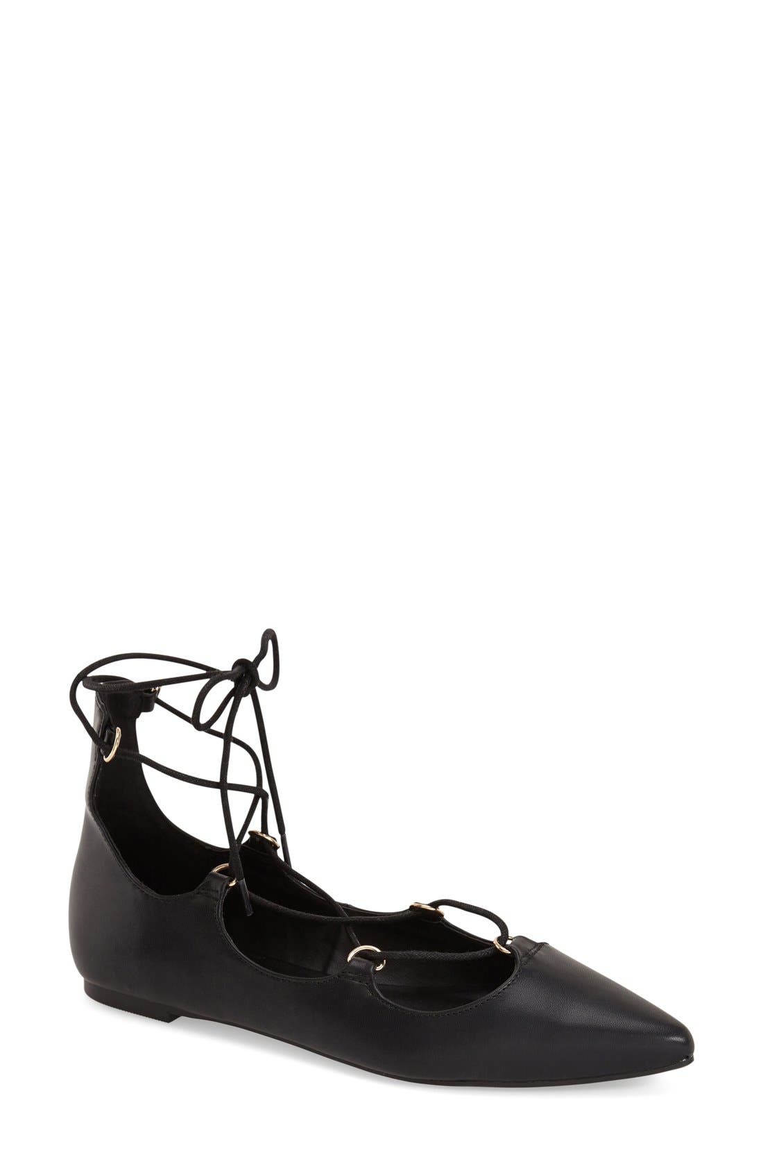 Topshop 'Fancy' Pointy Toe Ghillie Flat, Main, color, 