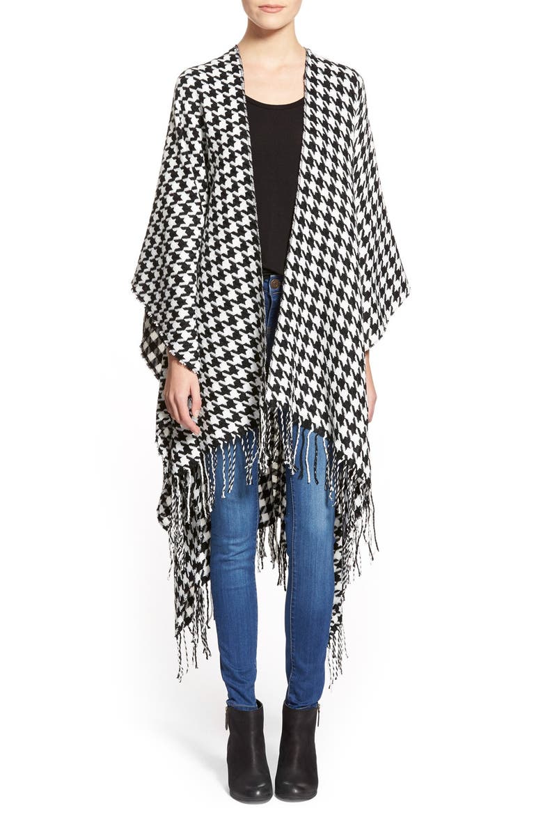 Capelli of New York Houndstooth Cape, Main, color, BLACK