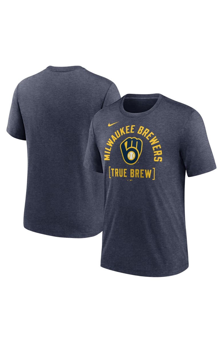 Nike Men's Nike Heather Navy Milwaukee Brewers Swing Big Tri-Blend T-Shirt, Alternate, color, Heather Navy