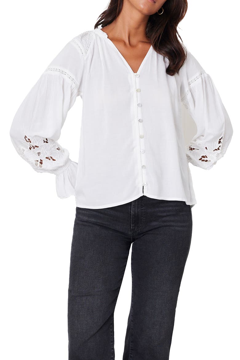Stevie Lace Inset Embroidered Blouse, Main, color, Off White