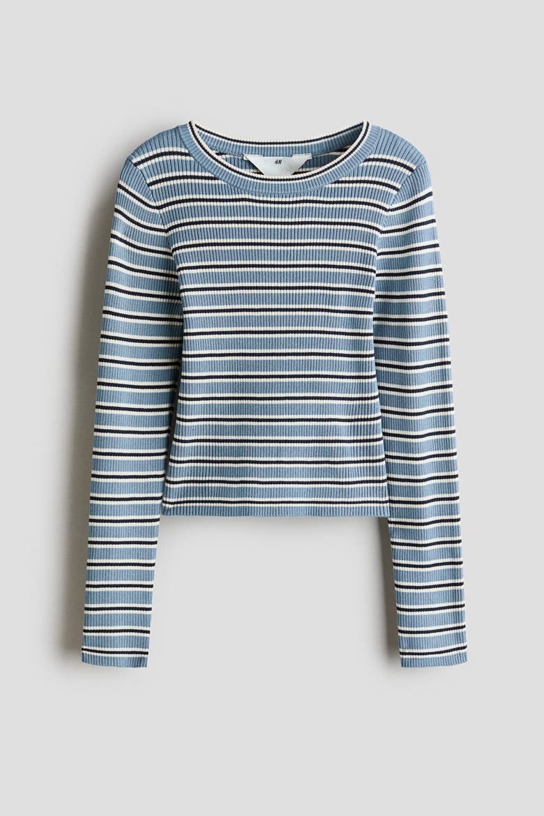 Rib-Knit Sweater, Main, color, Light blue/striped