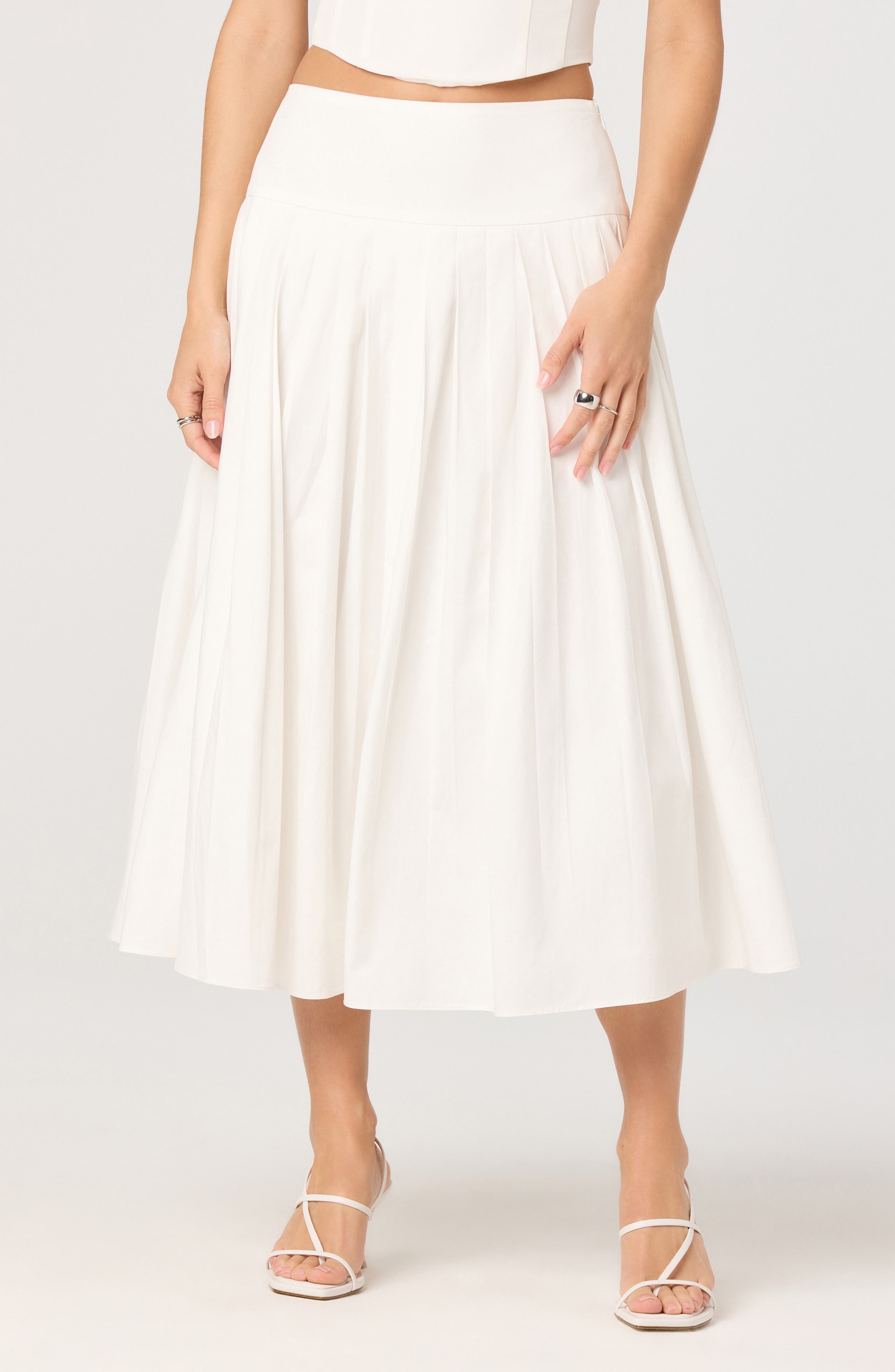 Aubrianna Pleated Drop Waist Midi Skirt