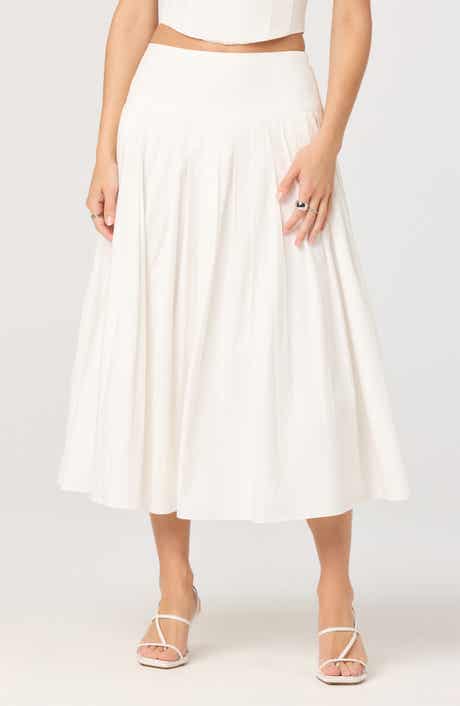 Aubrianna Pleated Drop Waist Midi Skirt