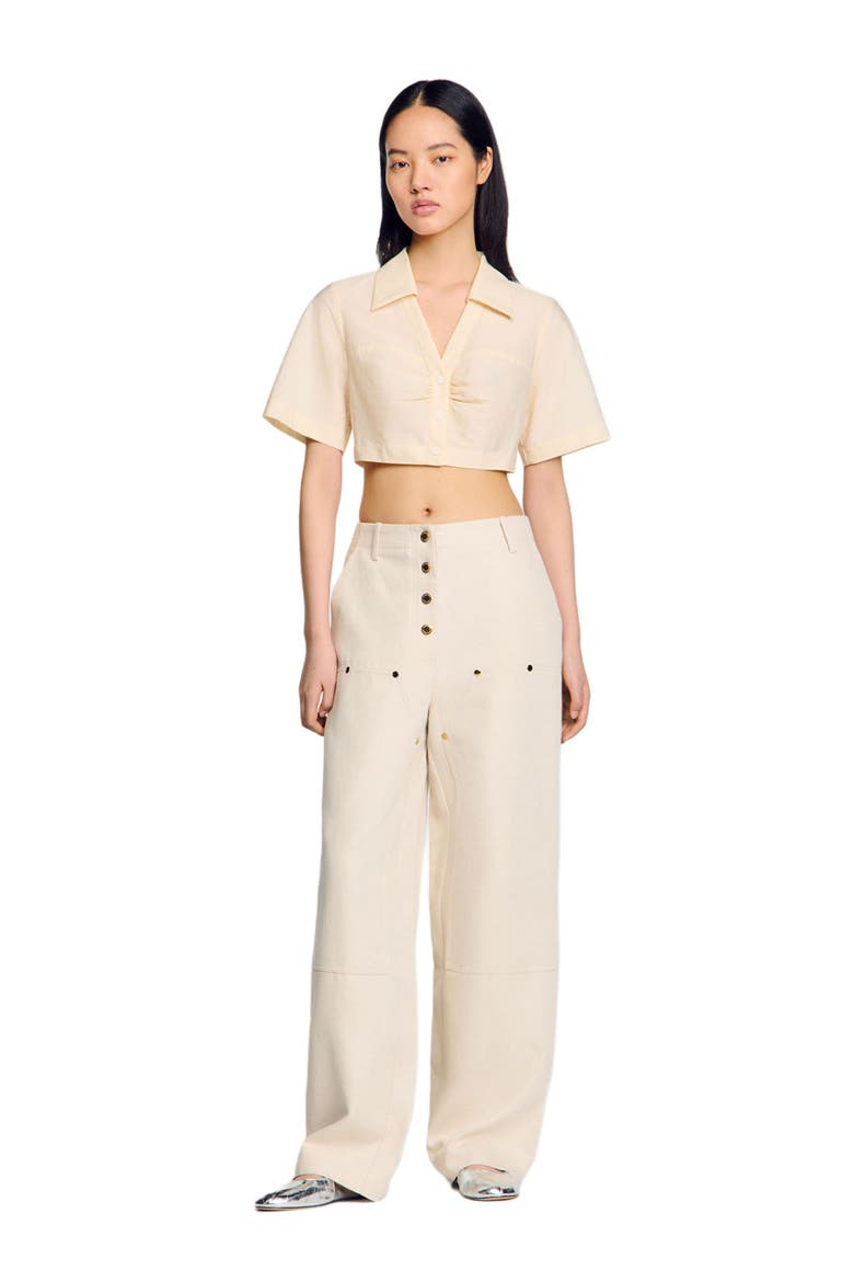 Cropped gathered shirt, Main, color, Ecru