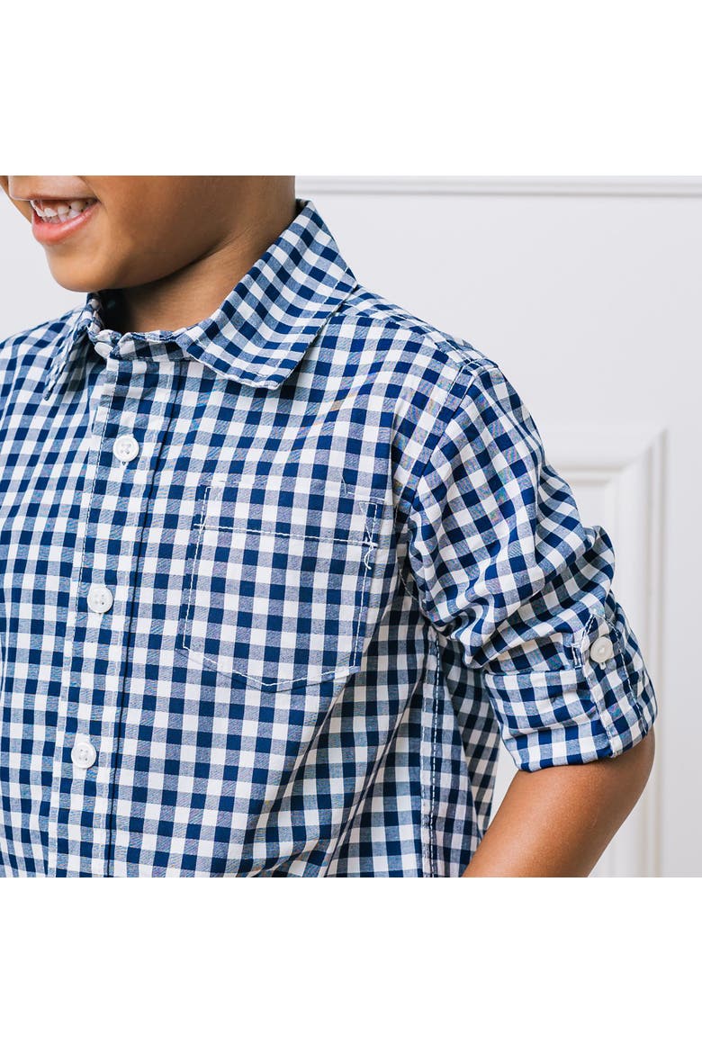 Baby Boys' Organic Stretch Poplin Roll-Up Shirt, Infant, Alternate, color, Navy Gingham