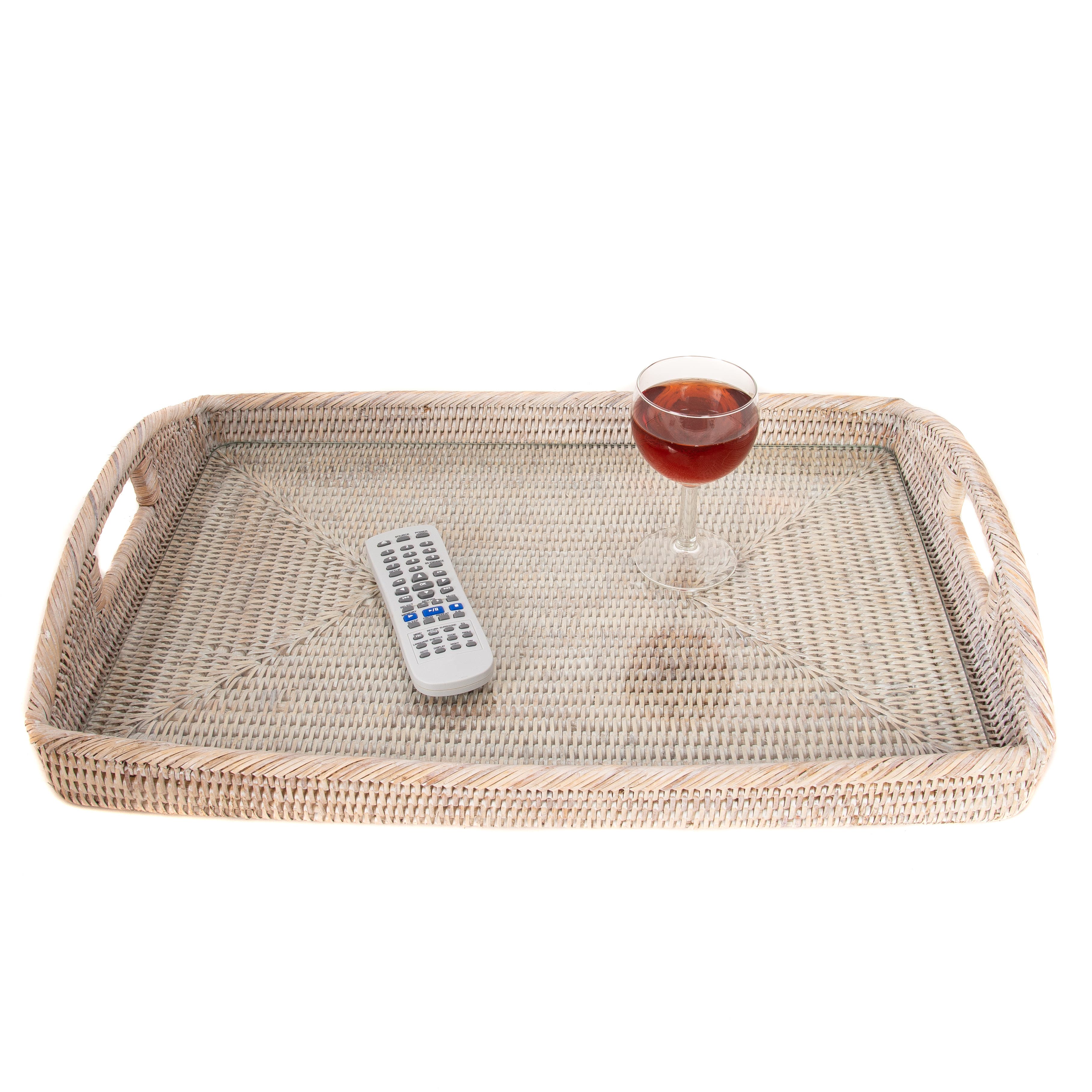 Artifacts Trading Company™ Rectangular Rattan Tray with Glass Insert ...